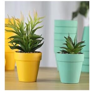 Yellow and Mint Green Planter Set